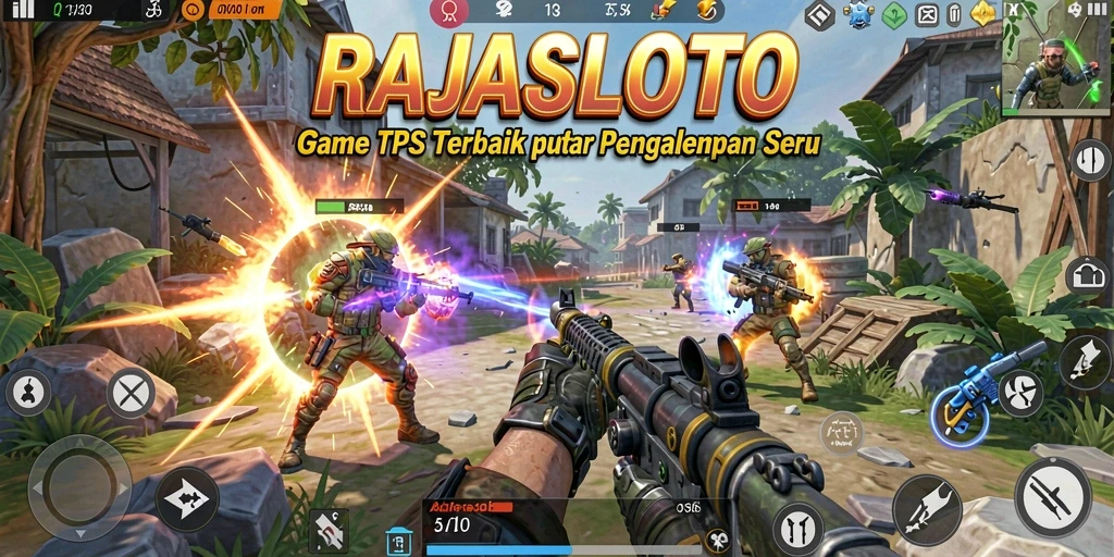 Screenshot utama RAJASLOTO menampilkan pertarungan TPS yang intens.