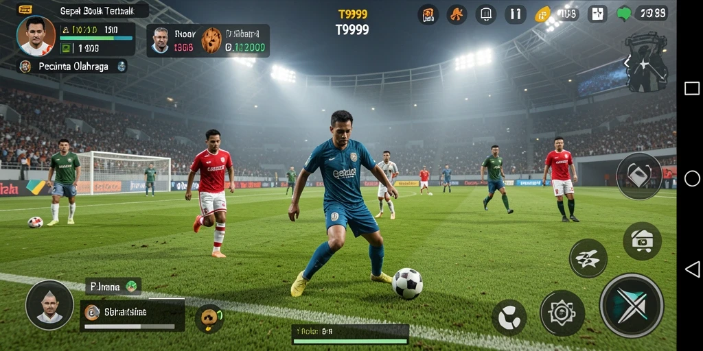 Tampilan gameplay seru dengan aksi dribble dan tembakan di lapangan.